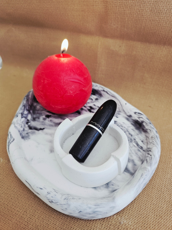 3 lü Set Minimalist Saf Beyaz Beton Küllük, El Yapımı, Dekoratif Takı Tabağı, Sade Ofis Masaüstü Aksesuarı, Küllük