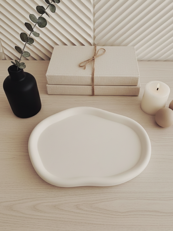 El Yapımı Beton Tabak Orta Boy – Dekoratif Takı & Anahtarlık Tabağı, Modern Japandi & Iskandinav Tarzı