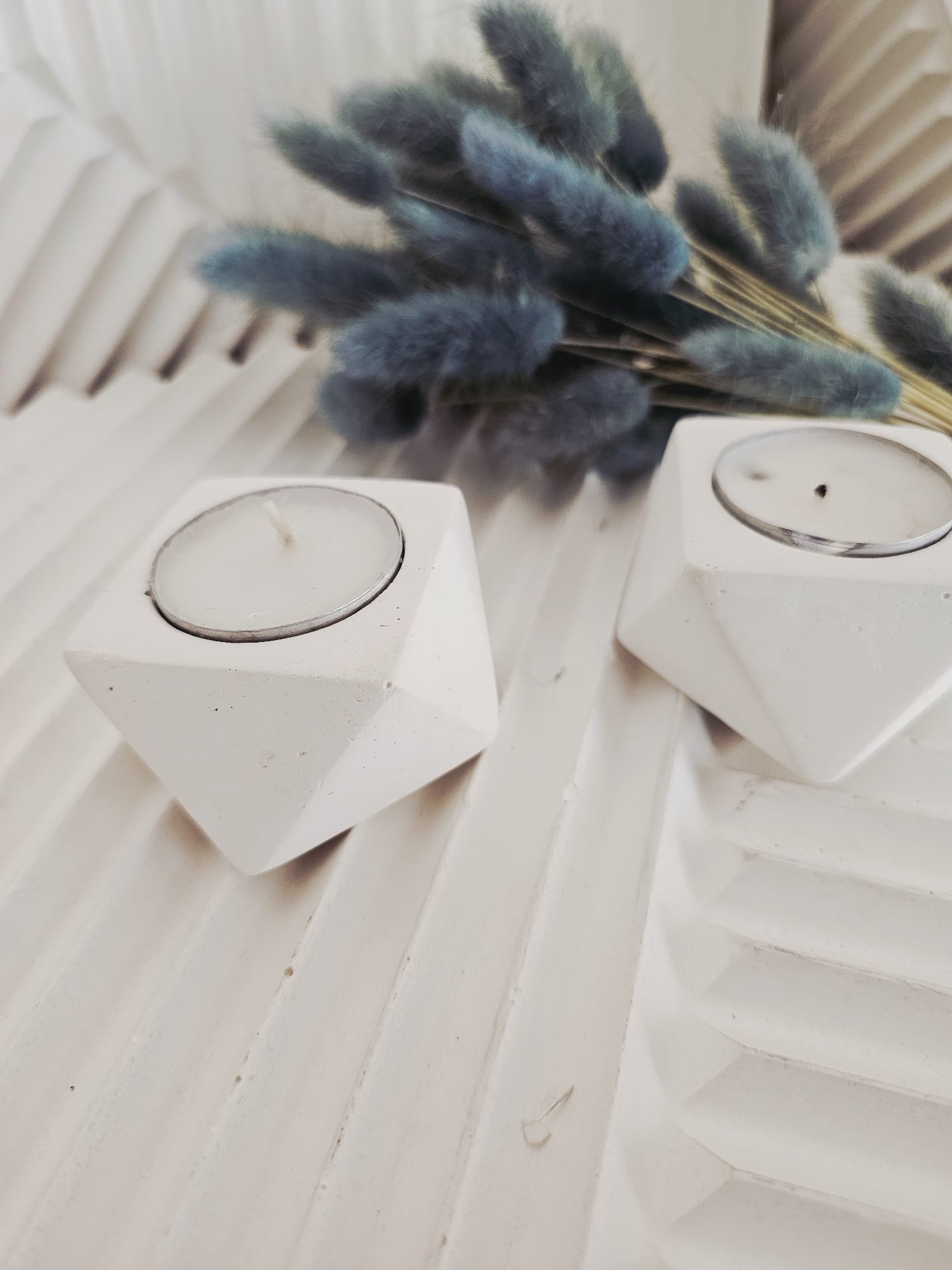 El Yapımı Beton Tealight Mumluk Minimalist 3lü Set