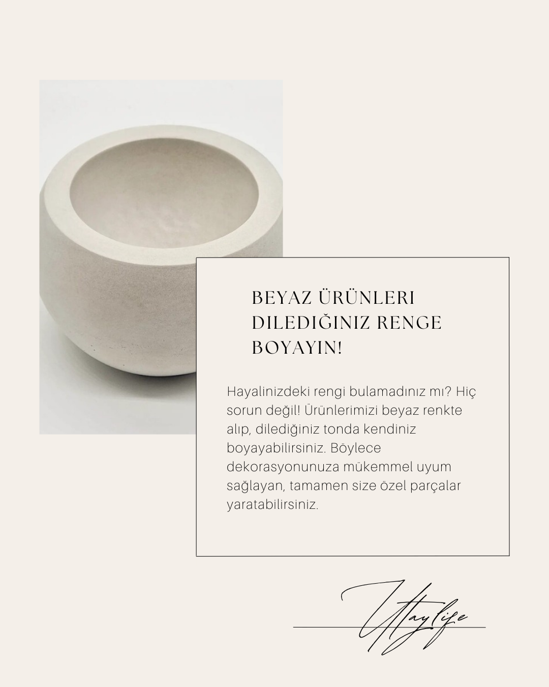 Utaylife Minimalist Beyaz Beton Vazo / Saksı - Dıy Boyama Için Ideal