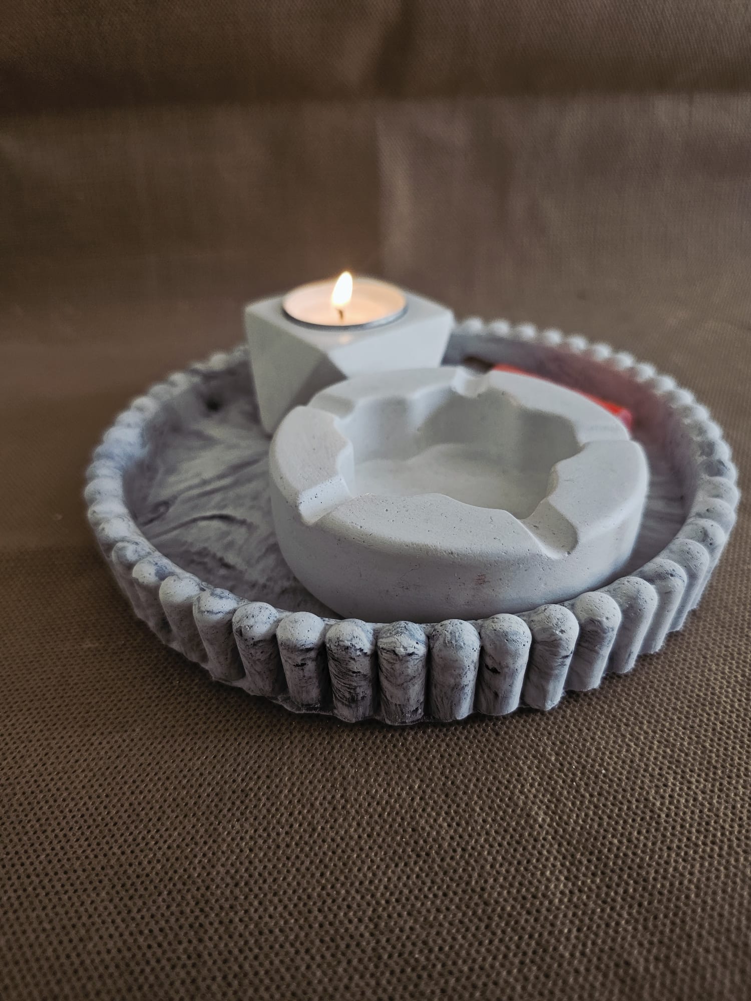 Modern Tasarım El Yapımı Beyaz Beton Küllük / Kül Tabağı Beyaz 3 Lü Set