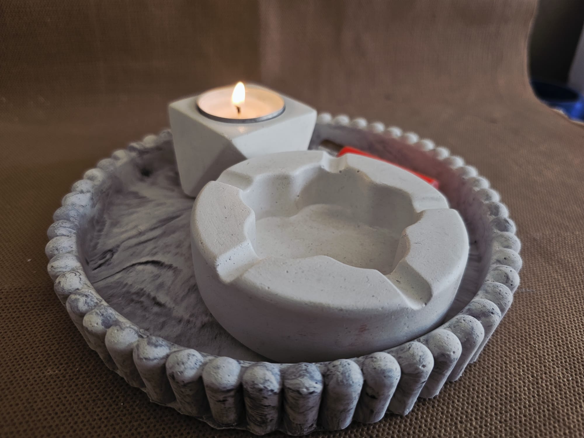 Modern Tasarım El Yapımı Beyaz Beton Küllük / Kül Tabağı Beyaz 3 Lü Set