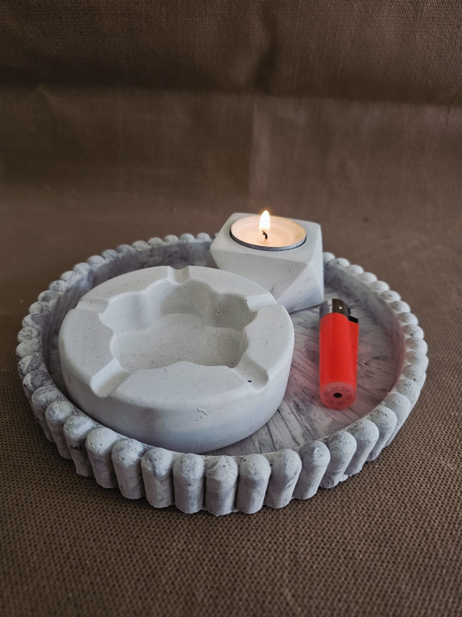 Modern Tasarım El Yapımı Beyaz Beton Küllük / Kül Tabağı Beyaz 3 Lü Set