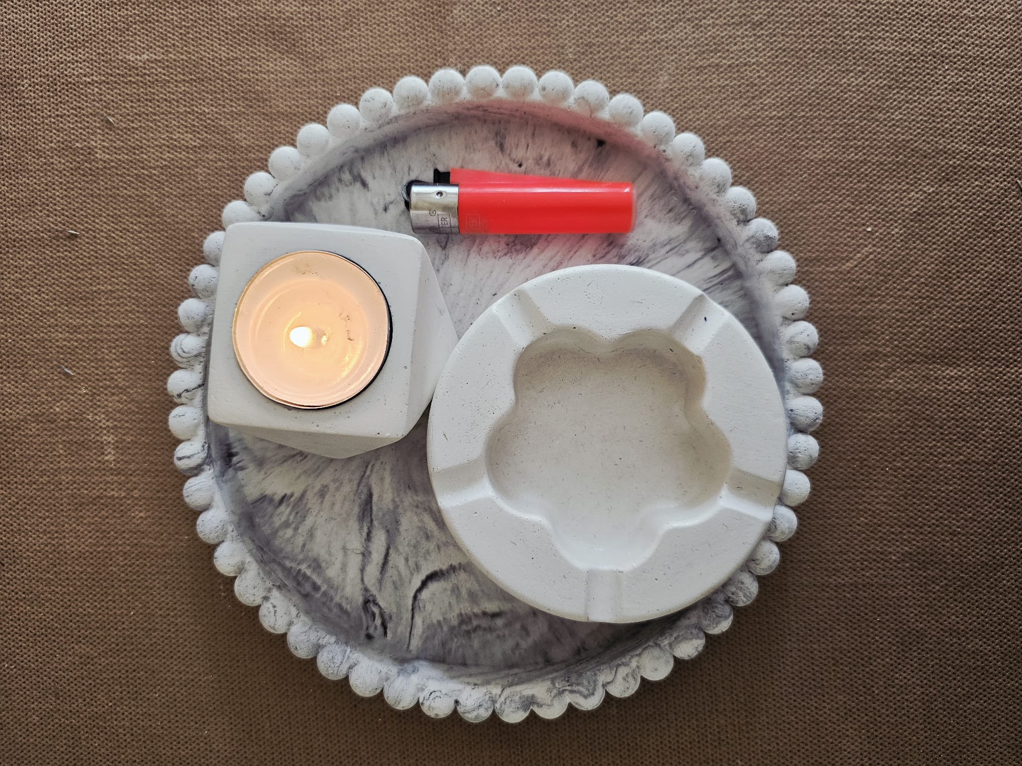 Modern Tasarım El Yapımı Beyaz Beton Küllük / Kül Tabağı Beyaz 3 Lü Set