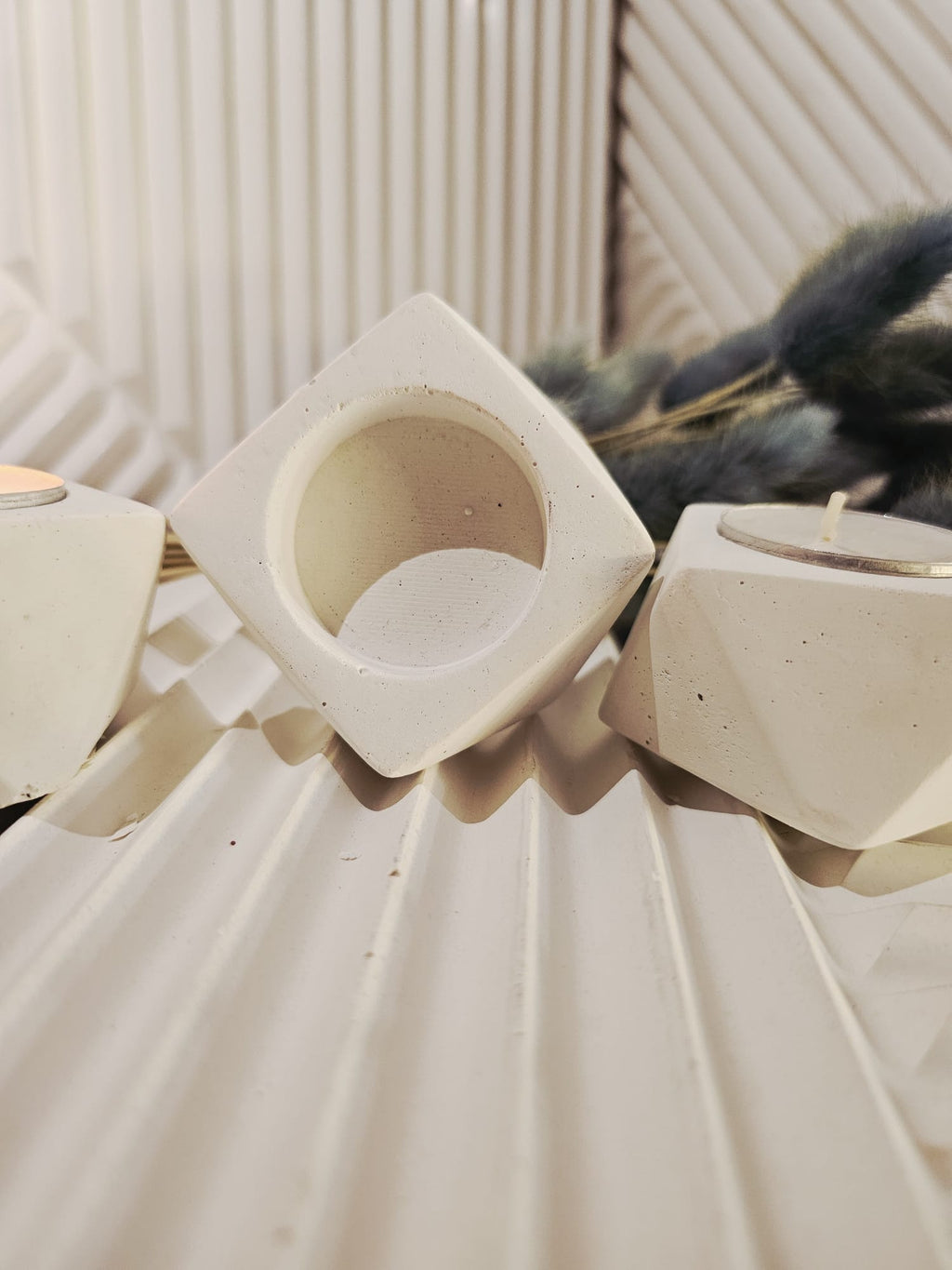 El Yapımı Beton Tealight Mumluk Minimalist 3lü Set