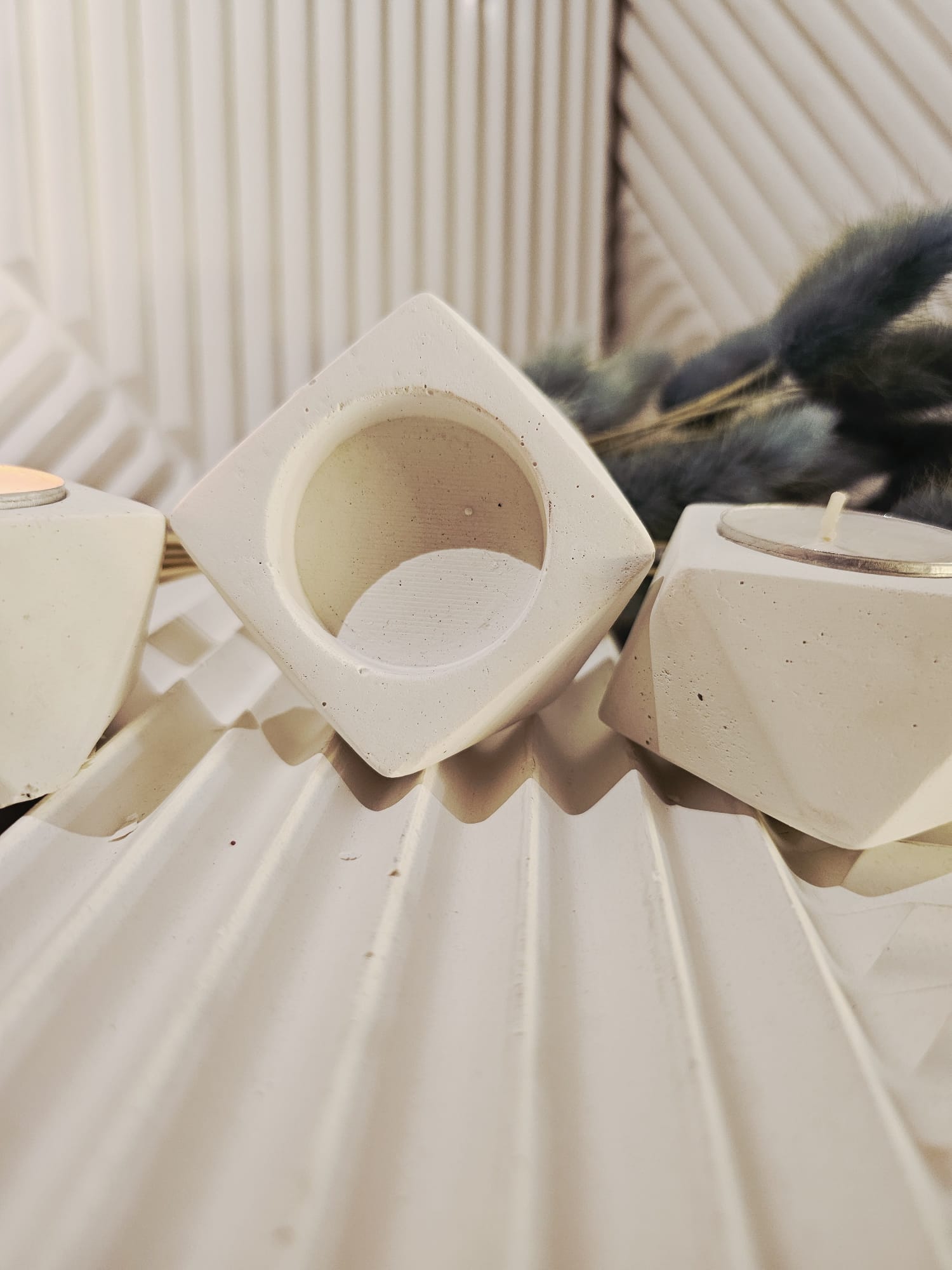 El Yapımı Beton Tealight Mumluk Minimalist 3lü Set