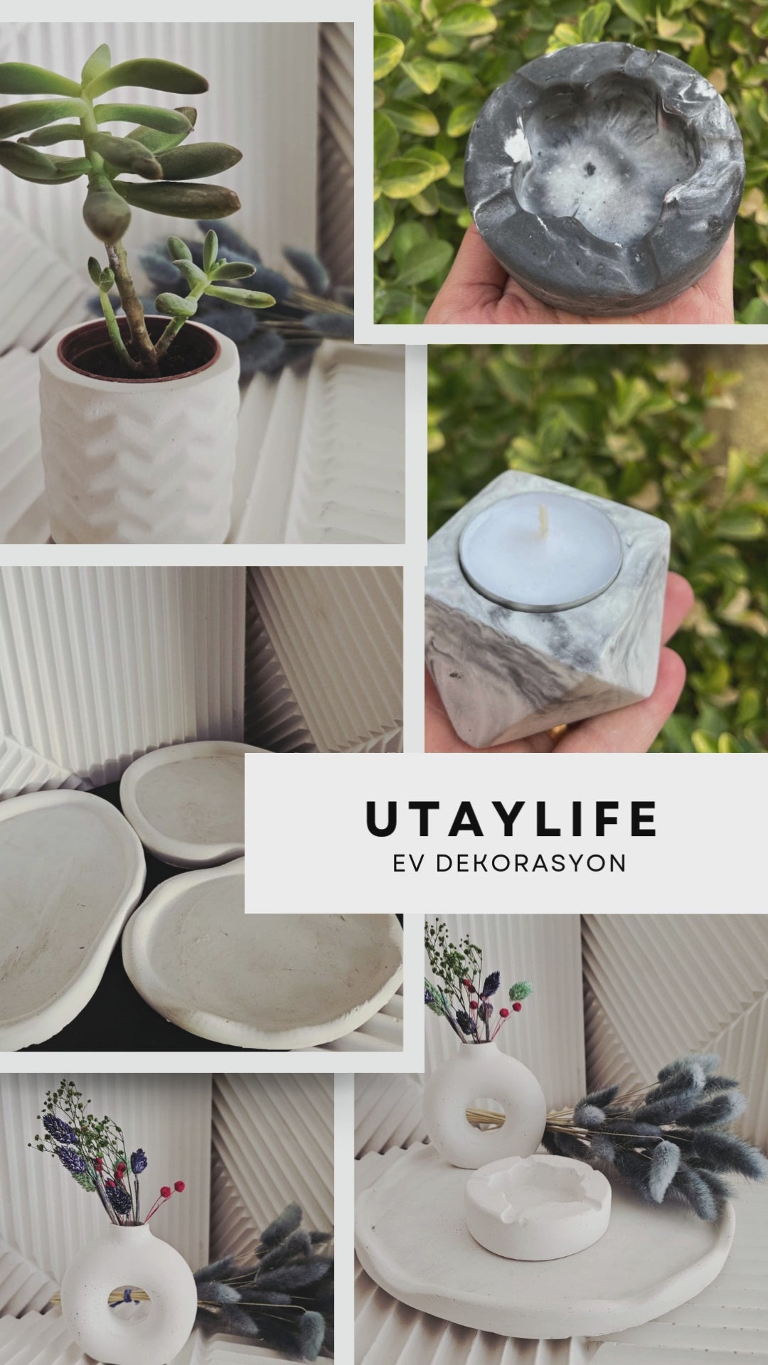 El Yapımı Beton Tealight Mumluk Minimalist 3lü Set