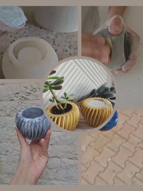 El Yapımı Spiral Beton Saksı / Vazo – Kaktüs, Sukulent ve Mini Bitkiler Için Gri-Beyaz